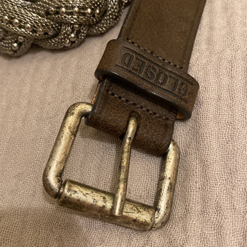 CLOSED GENUINE LEATHER BROWN LEATHER WITH METAL BELT . Size 90 . Made in Italy - Picture 2 of 7